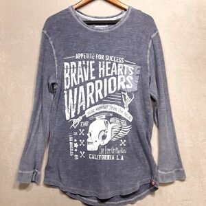 Tranquility Mayhem Mens Graphic Thermal Sz.XL/Blue/Skull-Motorcycle/Brave Hearts